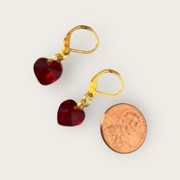 Red Crystal heart earrings Gold plated - Picture 7 of 7